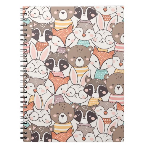 Cute Woodland Animals Seamless Pattern Notebook