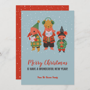 Cute Woodland Animals Sing Carol Merry Christmas Holiday Card