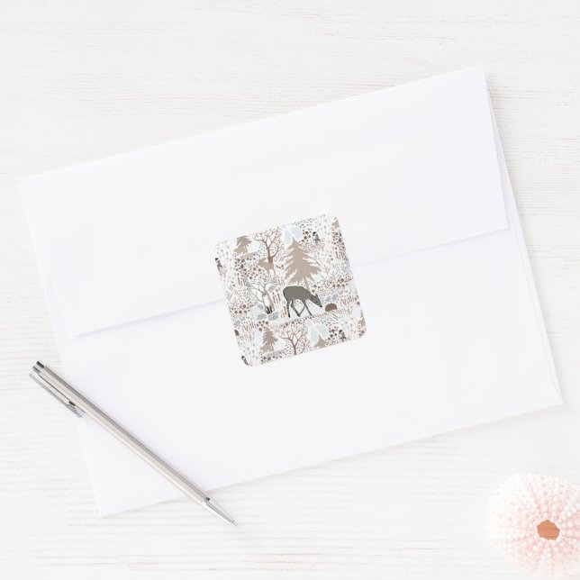 Cute Woodland Animals Square Sticker (Envelope)