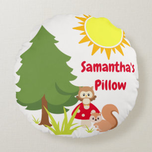 Cute Woodland Animals Squirrel & Owl Baby Nursery  Round Pillow