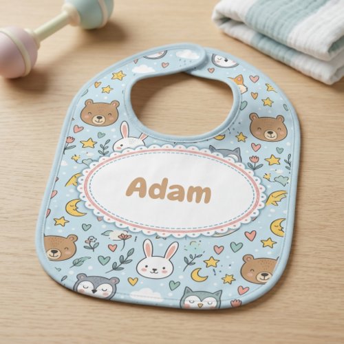 Cute Woodland Animals Stars Hearts Personalized Baby Bib