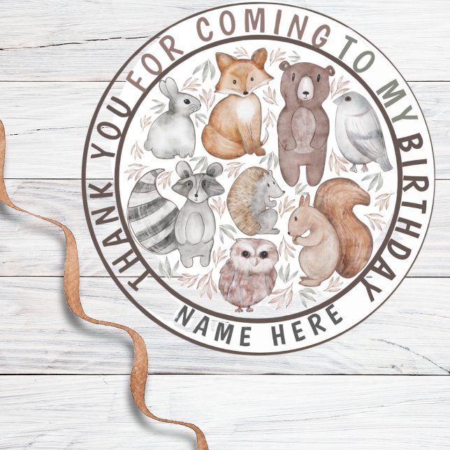 Cute Woodland Animals Thank You Party  Classic Round Sticker (Creator Uploaded)