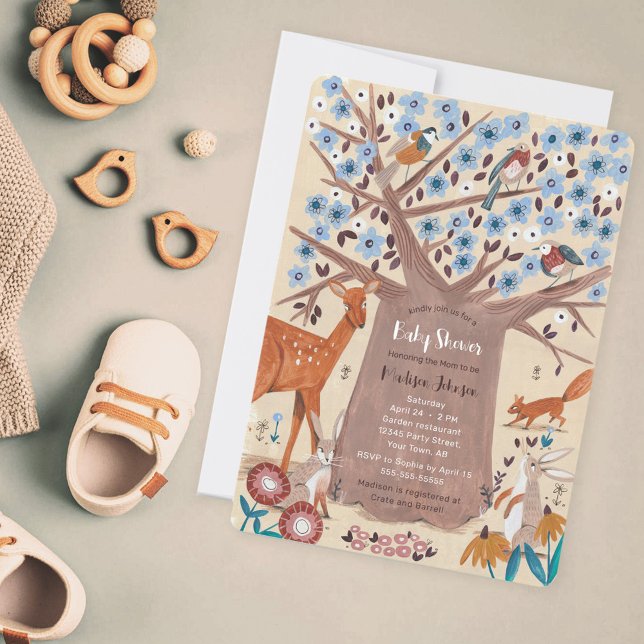 Cute Woodland Animals Tree Neutral Baby Shower Invitation (Creator Uploaded)