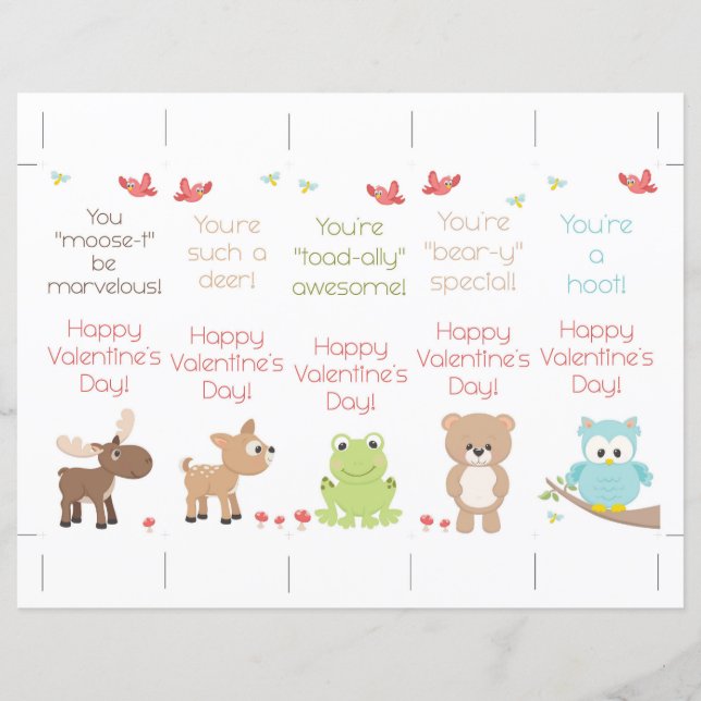 Cute Woodland Animals Valentine's Bookmarks (Front)