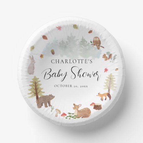Cute Woodland Animals Watercolor Baby Shower Paper Bowls