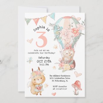 Cute Woodland Animals Watercolor Birthday For Girl Invitation by DancingPelican at Zazzle