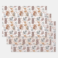 Whimsical Woodland Forest Animals Greenery Pattern Wrapping Paper