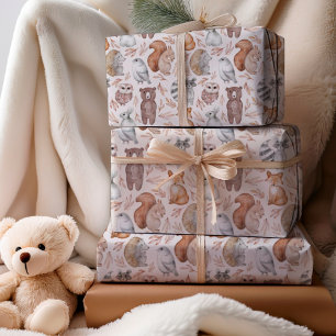 Cute Woodland animals Watercolor Birthday  Wrapping Paper Sheets