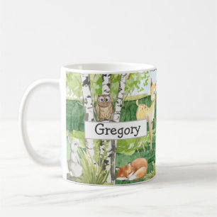 Cute Woodland Animals Watercolor Custom Name Mug