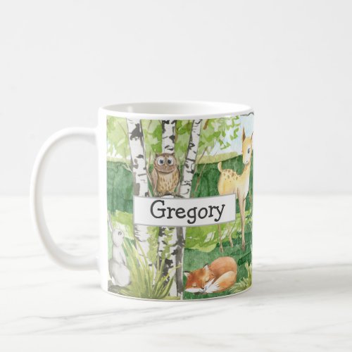 Cute Woodland Animals Watercolor Custom Name Mug