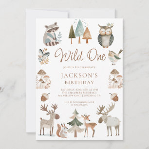 Cute Woodland Animals Wild One 1st Birthday Invitation