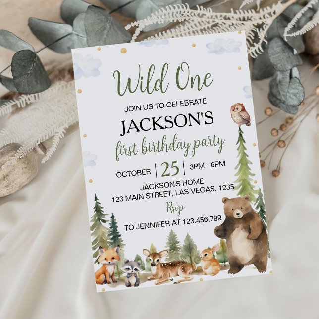 Cute Woodland Animals Wild One 1st Birthday  Invitation (Creator Uploaded)