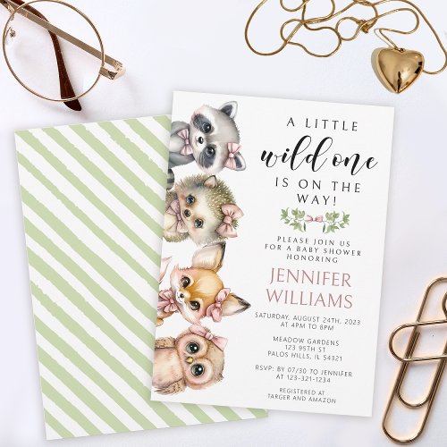 Cute Woodland animals Wild one baby girl shower Invitation