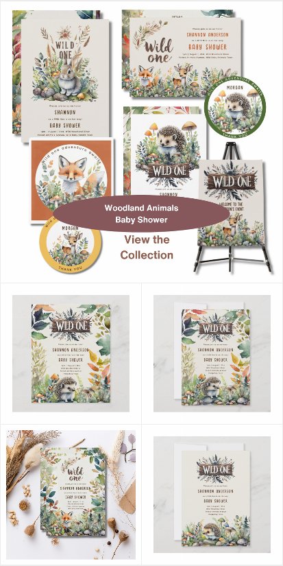Cute Woodland Animals Wild One Baby Shower Suite