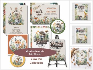 Cute Woodland Animals Wild One Baby Shower Suite