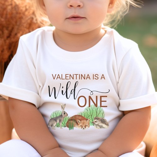 Cute Woodland Animals Wild One First 1st Birthday Toddler T_shirt