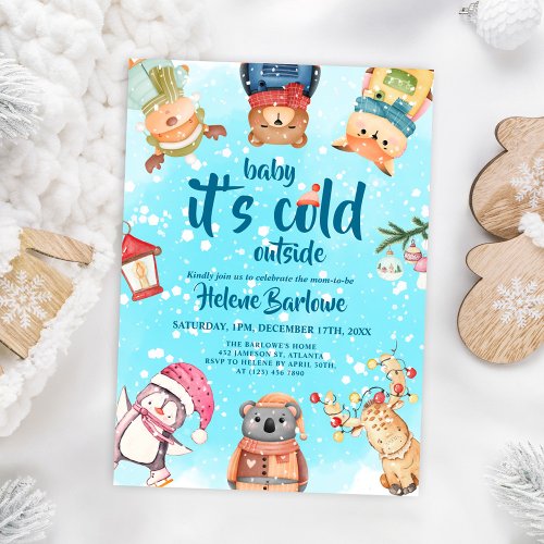 Cute Woodland Animals Winter Baby Shower Invitation