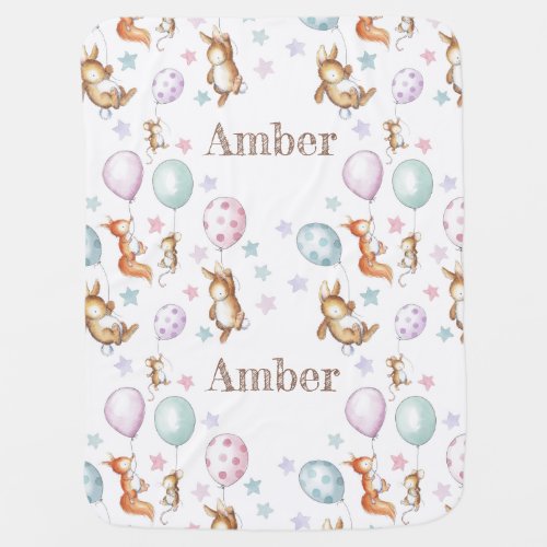 Cute woodland animals with balloons baby blanket
