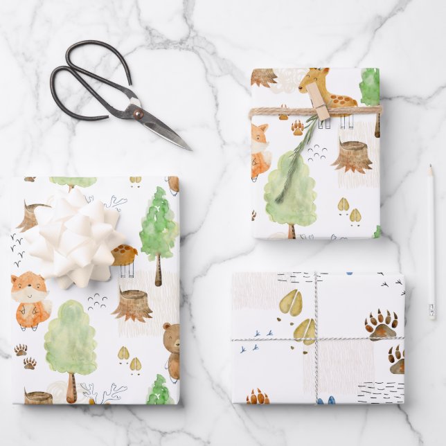 Cute Woodland Animals  Wrapping Paper Sheets (Front)