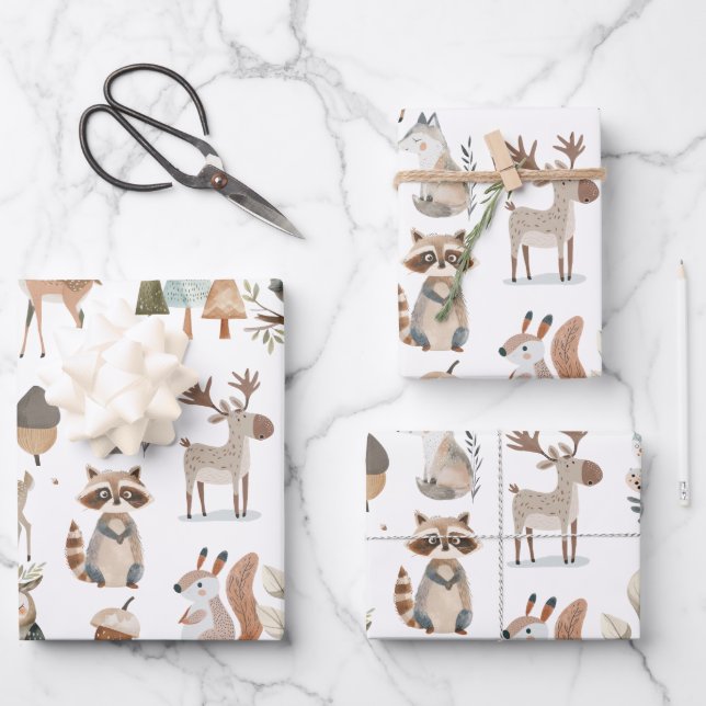 Cute Woodland Animals Wrapping Paper Sheets (Front)