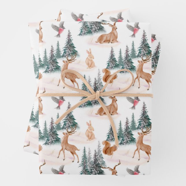 Cute Woodland Animals Wrapping Paper Sheets (In situ)