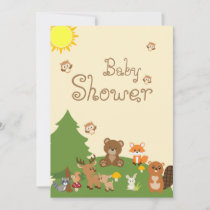Cute Woodland Animals Yellow Sun Baby Shower Invitation