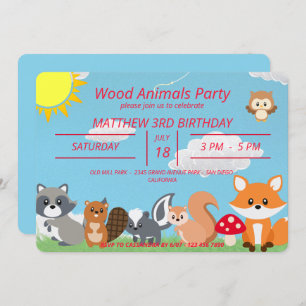 Cute Woodland Animals Yellow Sun Invitation