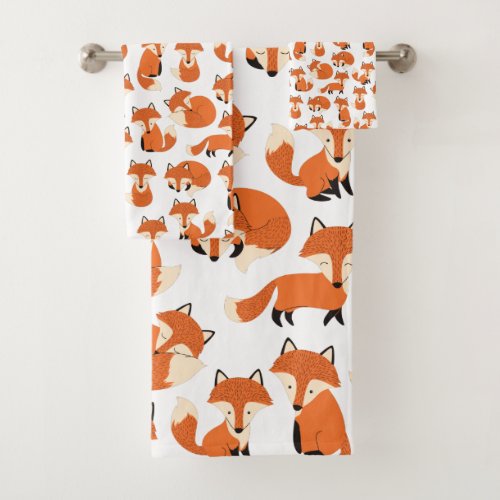 Cute Woodland Autumn Forest Fox Pattern Bath Towel Set