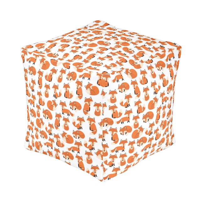 Cute Woodland Autumn Forest Fox Pattern Pouf (Angled Back)