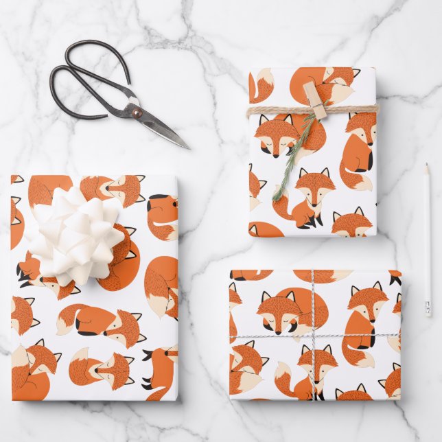 Cute Woodland Autumn Forest Fox Pattern Wrapping Paper Sheets (Front)