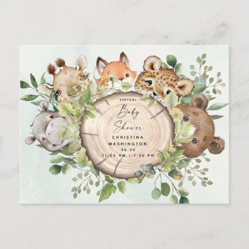 Cute Woodland Baby Animals Baby Shower by Mail  In Invitation Postcard
