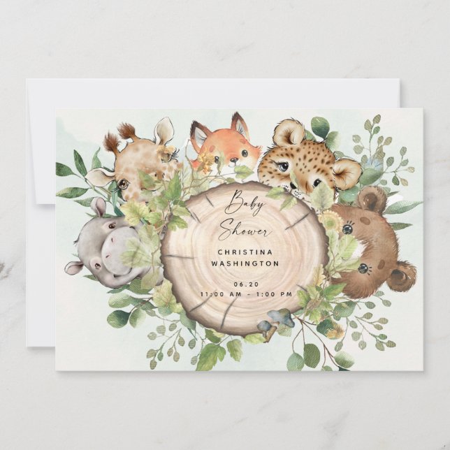 Cute Woodland Baby Animals Baby Shower Invitation (Front)