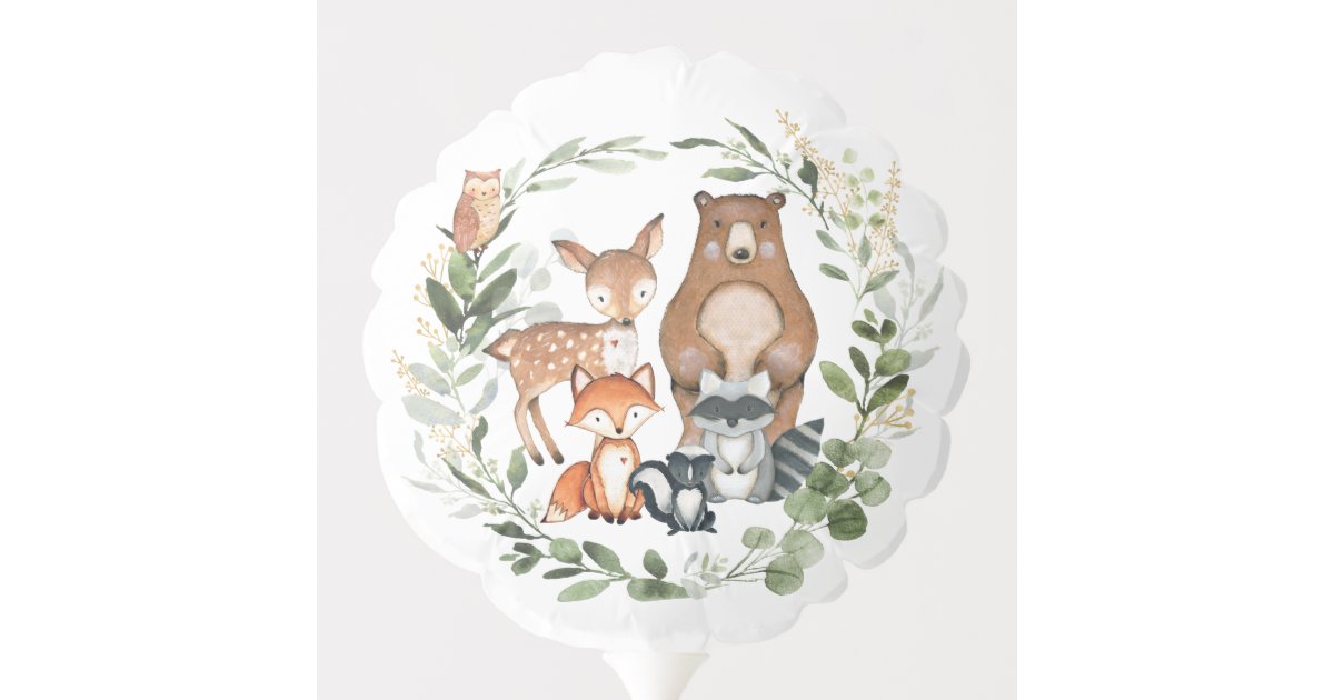 Cute Woodland Baby Animals Greenery 1st Birthday Balloon Zazzle Com