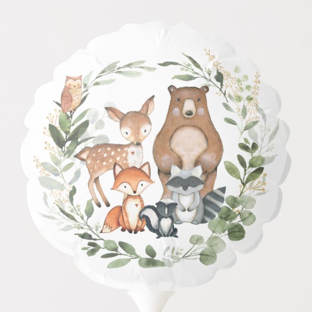 Cute Woodland Baby Animals Greenery 1st Birthday Balloon (Back)