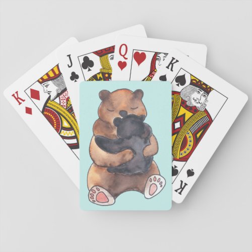 Cute Woodland Baby Bear Hug Playing Cards