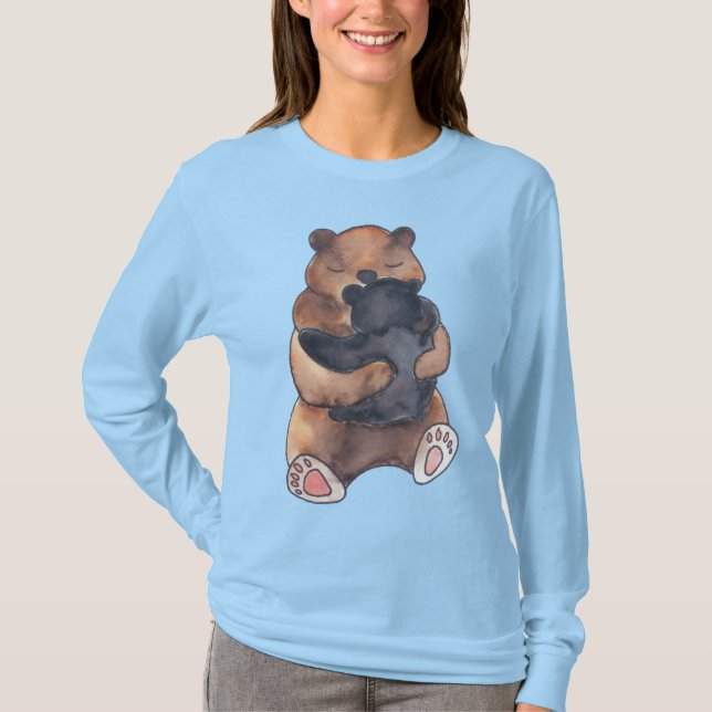 Cute Woodland Baby Bear Hug T-Shirt (Front)