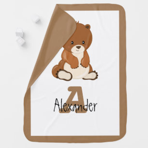 Cute Woodland Baby Bear Monogram Baby Blanket