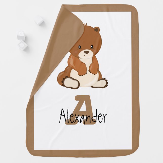 Cute Woodland Baby Bear Monogram Baby Blanket (In Situ)