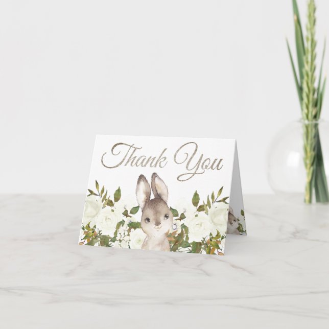 Cute Woodland Baby Bunny Birthday Thank You Card (Front)