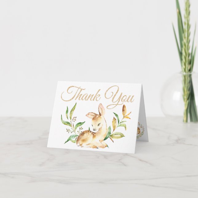 Cute Woodland Baby Deer Birthday Thank You (Front)