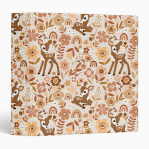 Cute Woodland Baby Deer Floral Pattern 3 Ring Binder