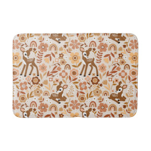 Cute Woodland Baby Deer Floral Pattern Bath Mat