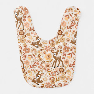 Cute Woodland Baby Deer Floral Pattern Bib