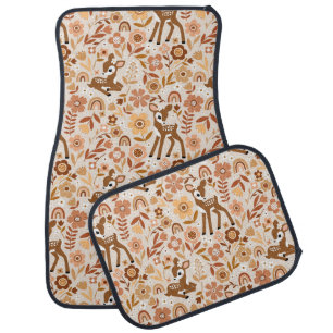 Cute Woodland Baby Deer Floral Pattern Car Floor Mat