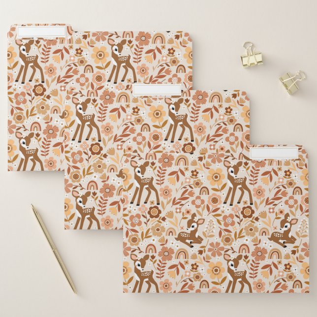 Cute Woodland Baby Deer Floral Pattern File Folder (Set)
