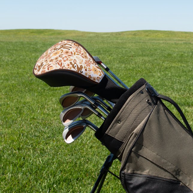 Cute Woodland Baby Deer Floral Pattern Golf Head Cover (In Situ)