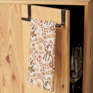 Cute Woodland Baby Deer Floral Pattern Kitchen Towel