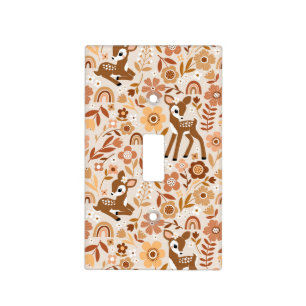 Cute Woodland Baby Deer Floral Pattern Light Switch Cover