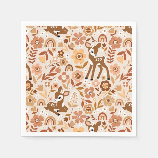 Cute Woodland Baby Deer Floral Pattern Napkins (Front)