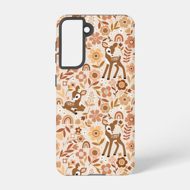 Cute Woodland Baby Deer Floral Pattern Samsung Galaxy Case (Back)